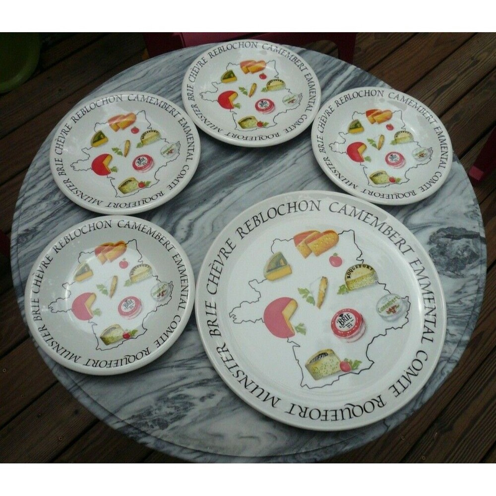 Quadrifoglio Italy 5 Piece Cheese Serving Set Platter & 4 Plates Cheese Names